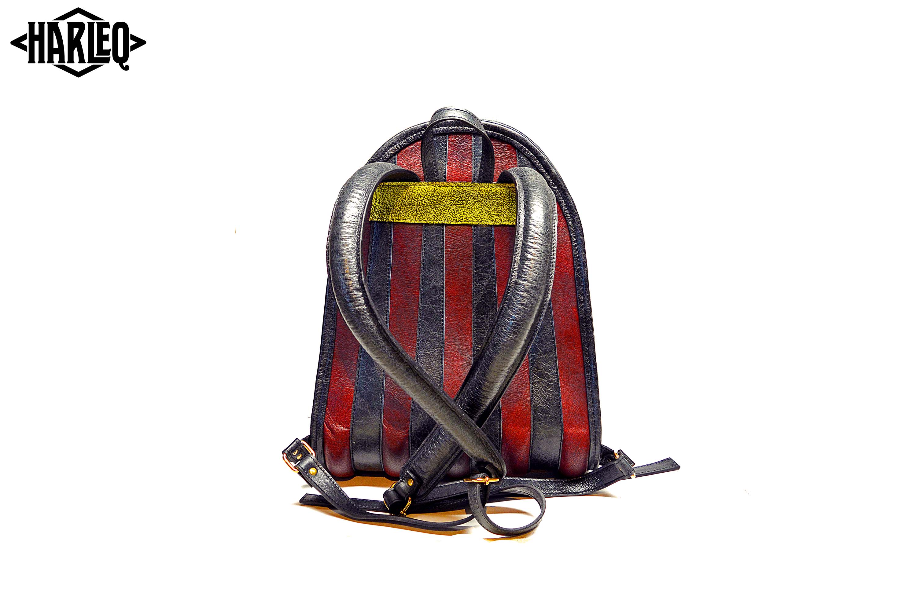 backpack red yellow green leathers