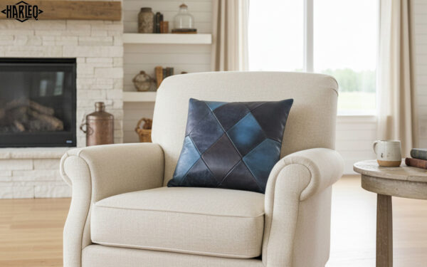 Real Leather Squared Pillows Totally HandMade in Italy Exclusive Harleq Patchwork Leathers