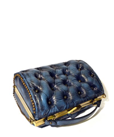 borsa pelle blu vintage