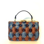 brown blue leather handbag