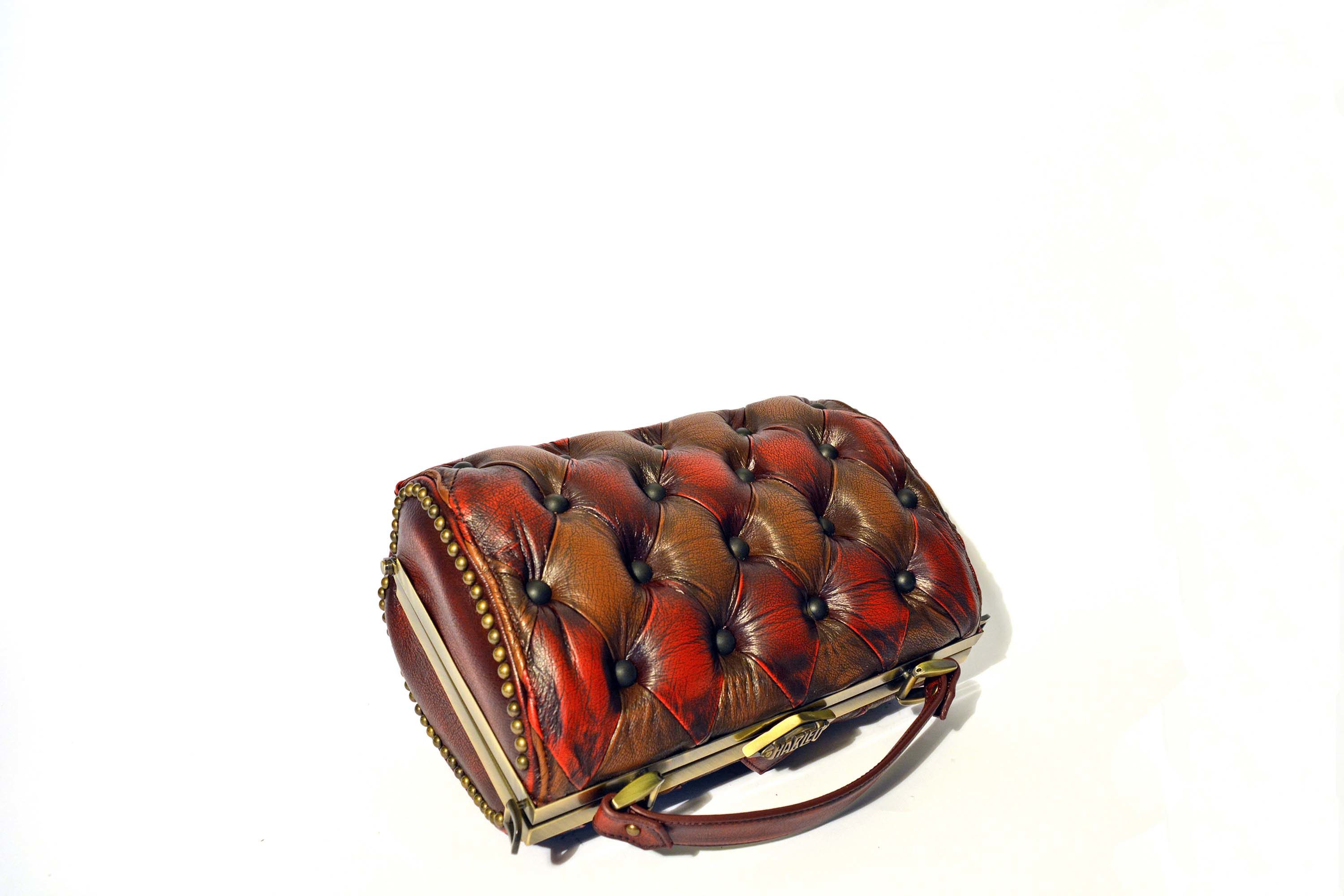 brown red handbag