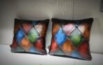 Real Leather Squared Pillows Totally HandMade in Italy Exclusive Harleq Patchwork Leathers