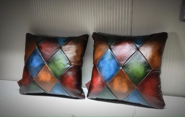 Real Leather Squared Pillows Totally HandMade in Italy Exclusive Harleq Patchwork Leathers