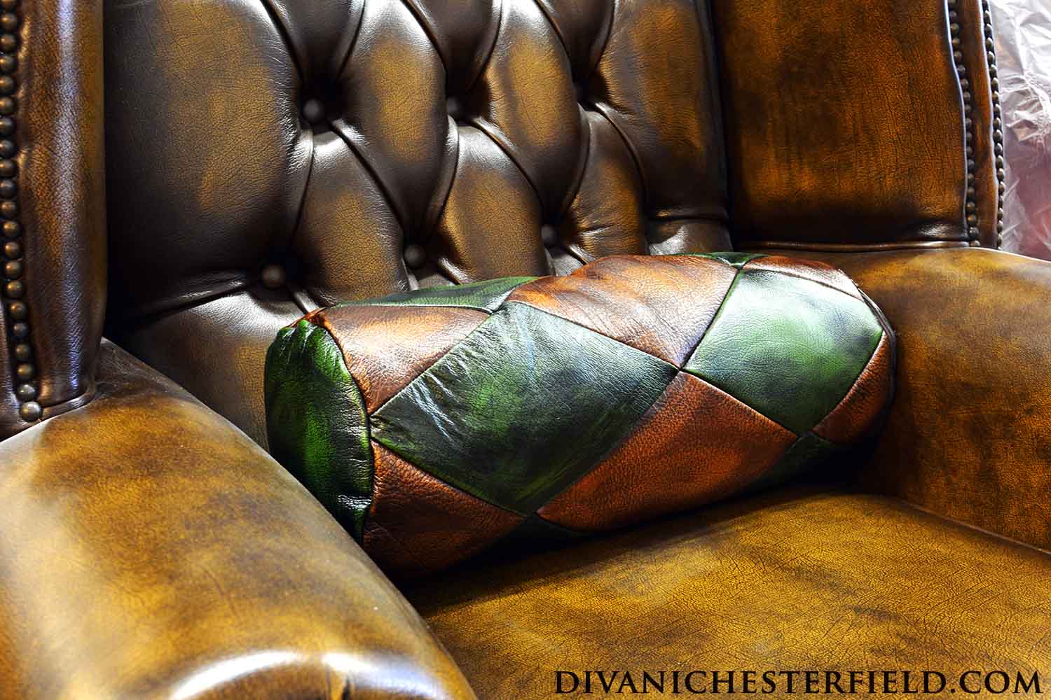 tube leather patchwork pillow bolster