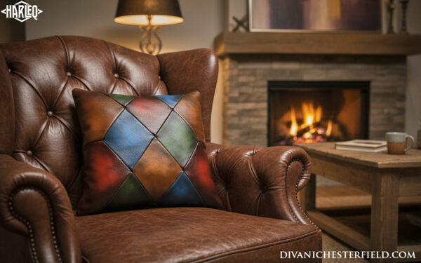 Real Leather Squared Pillows Totally HandMade in Italy Exclusive Harleq Patchwork Leathers