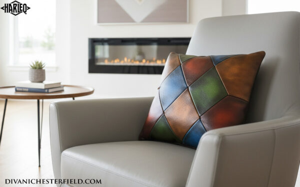 Real Leather Squared Pillows Totally HandMade in Italy Exclusive Harleq Patchwork Leathers