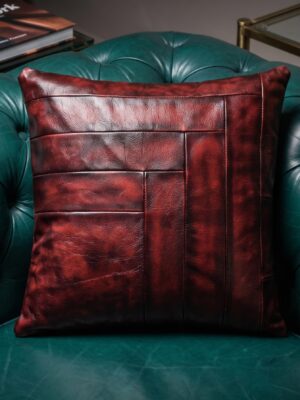 cushion-stripes-luxury-red-leather-handmade
