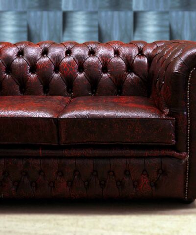 Harleq Sofa Luxury Patchwork, Red Embossed Leather Sofa