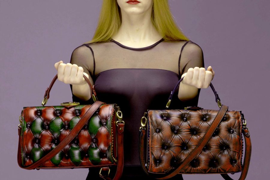 harleq brown green leather handbag