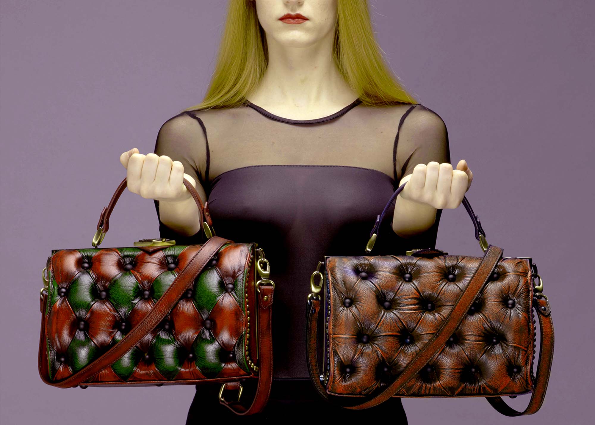 harleq brown green leather handbag