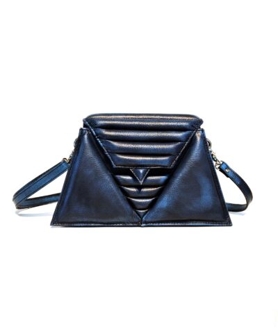 harleq luxury blue eather triangles bag