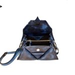 harleq luxury blue leather triangles bag open