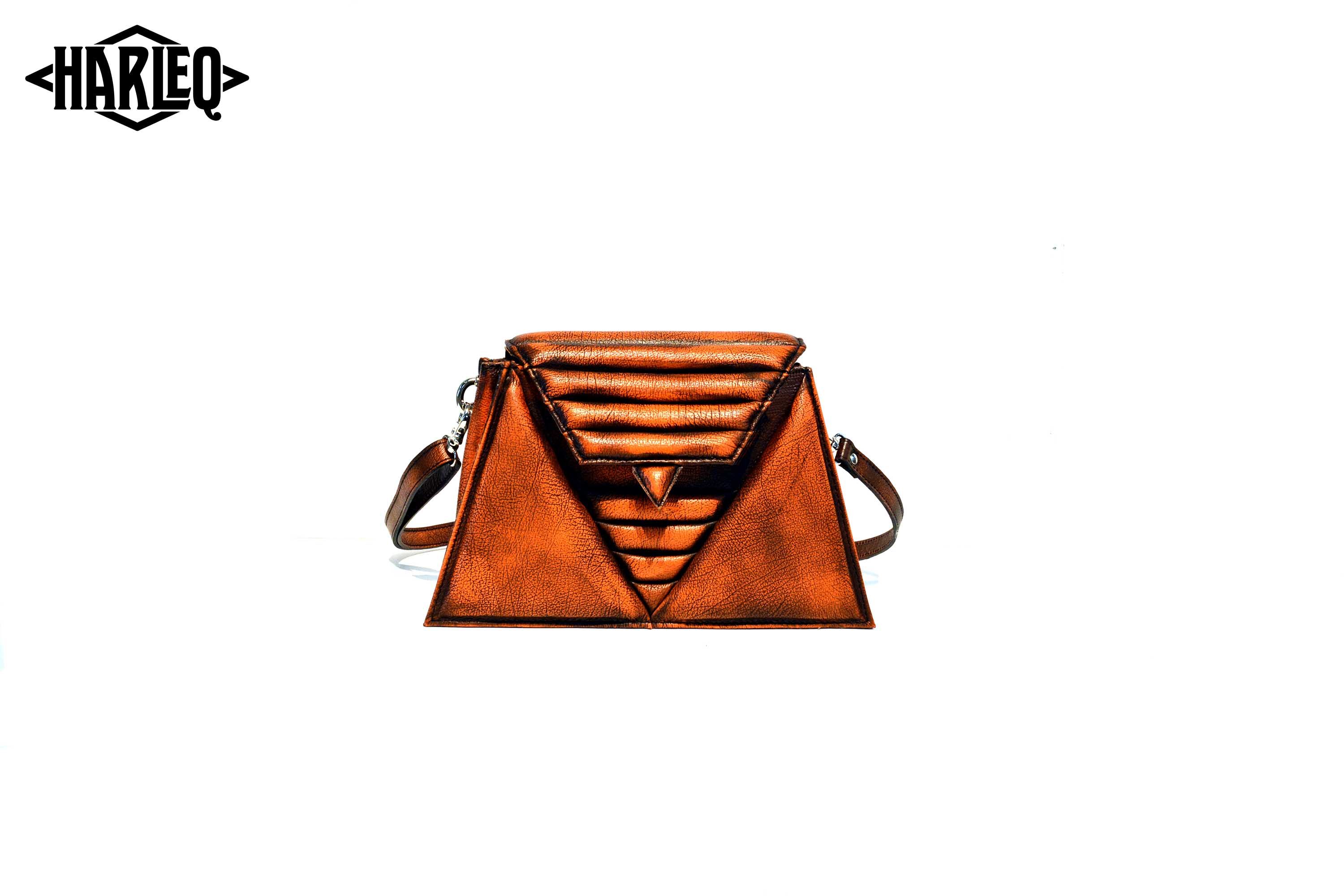 harleq luxury orange leather triangles bag