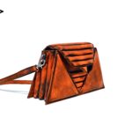 harleq luxury handbag orange leather triangles