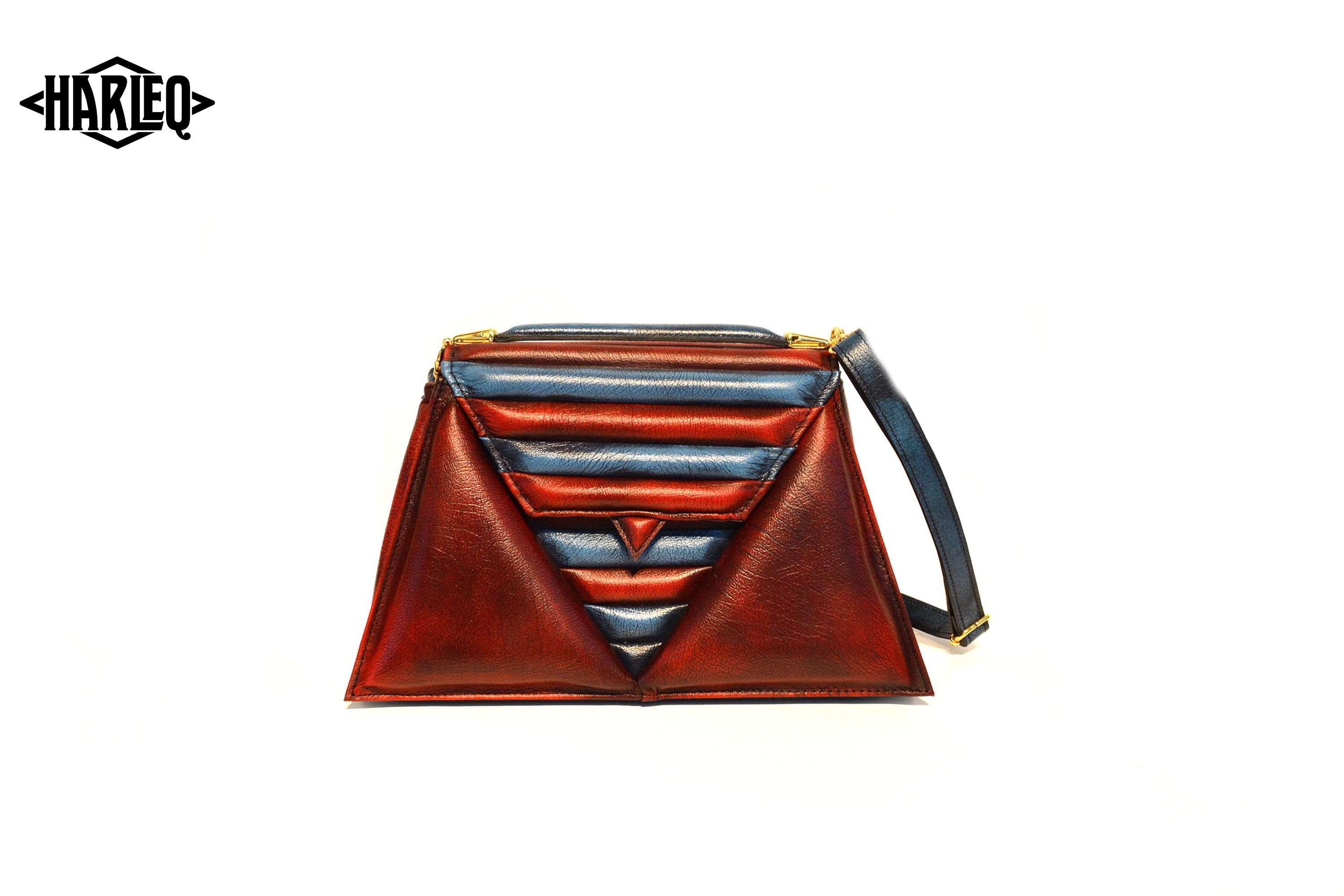 harleq triangles bag red blue leathers