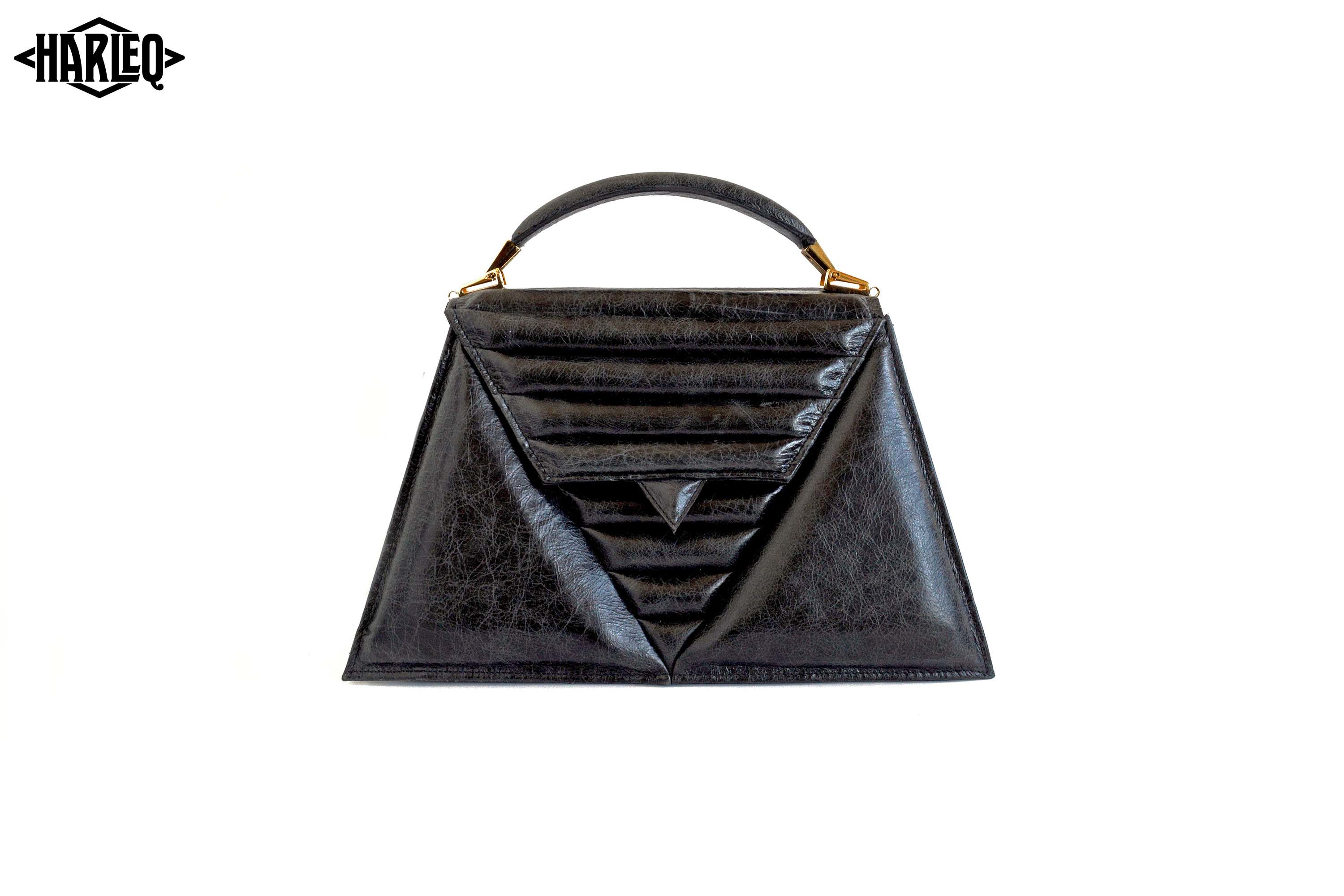 luxury-handbag-harleq-black-leather-triangles-front