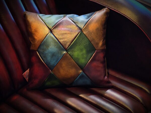 Real Leather Squared Pillows Totally HandMade in Italy Exclusive Harleq Patchwork Leathers