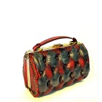 red black leather bag side