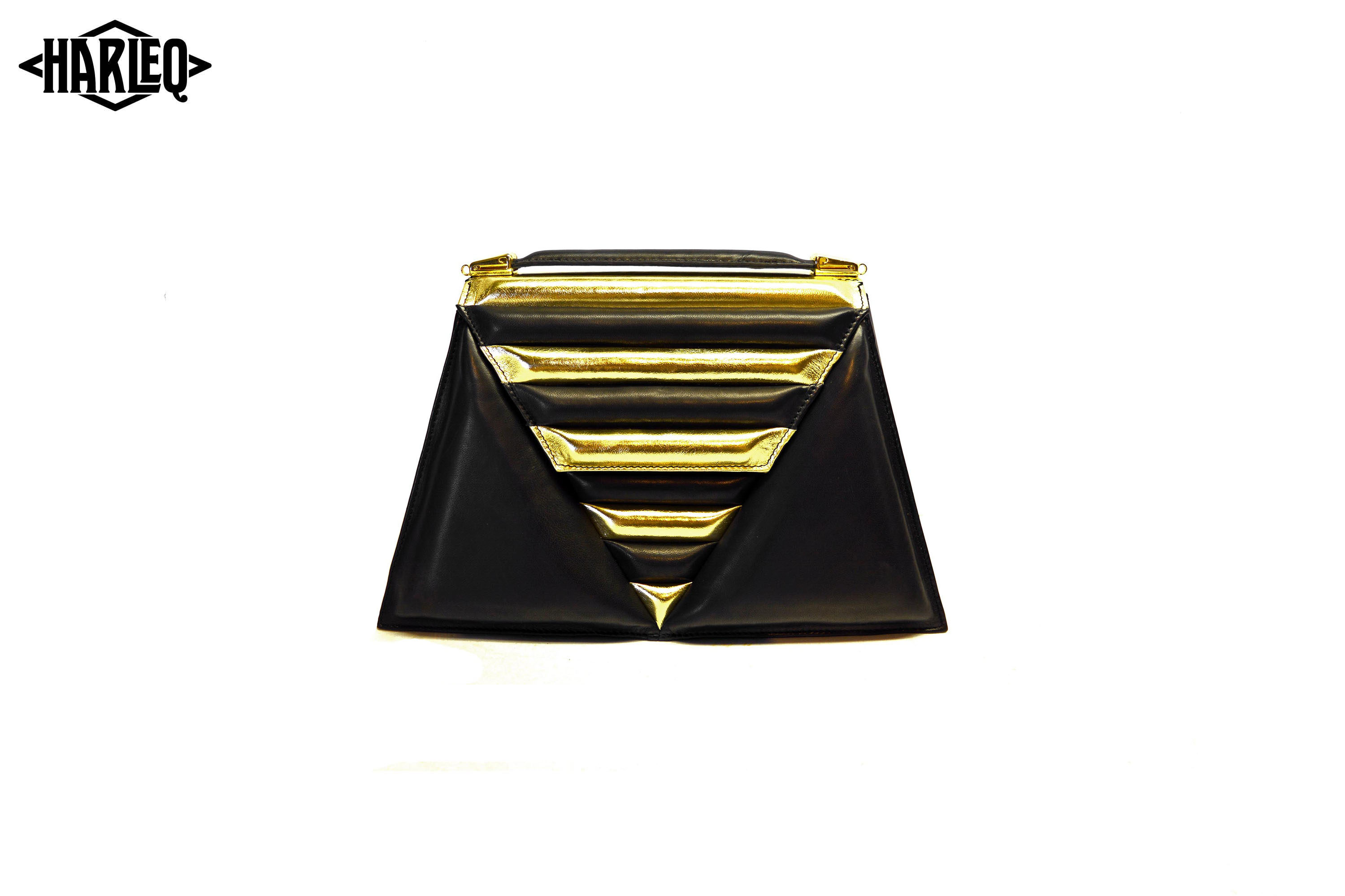 triangles luxury bag black gold leathers